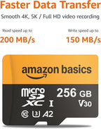 Amazon Basics 256GB microSDXC Card with Adapter, Read Speed Up to 200MB/s, 1-Pack