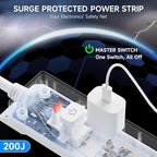 10 Ft Power Strip Surge Protector with USB Ports, Flat Plug Extension Cord, 5 AC Outlets and 3 USB Charging Ports, Wall Mountable, ETL Listed – White for Home, Office, Dorm