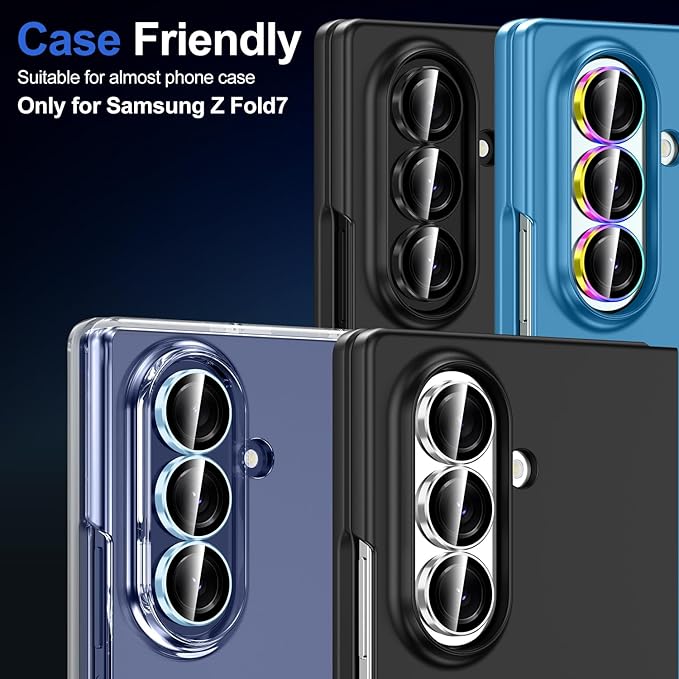 for Samsung Galaxy Z Fold 7 Camera Lens Protector, Individual Metal Ring Tempered Glass Lens Cover, [Strong Adsorption] Scratch Resistant Ultra-Thin HD Clear Lens Cover, 1 Set-Colorful Ring