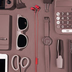 Panasonic ErgoFit Wired Earbuds with Microphone, 3.5mm Jack Headphones with Mic and Call Controller, Ergonomic Custom-Fit Earpieces (S/M/L), for Phones and Laptops - RP-TCM125-R (Red)