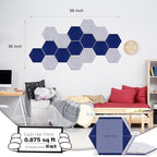 Mollywell Hexagon Acoustic Panels, High Density, Soundproofing, Decorative Noise Reduction Felt Wall Tiles for Ceilings, Home Office & Gaming Room (Navy Blue and Silver Grey), 14x12x0.4 Inch