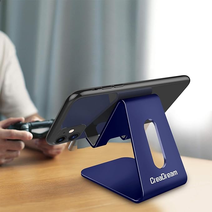 CreaDream Cell Phone Stand, Cradle, Holder,Aluminum Desktop Stand Compatible with Switch, All Smart Phone, iPhone 11 Pro Xs Max Xr X Se 8 7 6 6s Plus SE 5 5s-Navy Blue