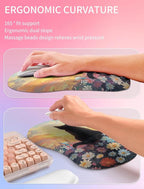 Hokafenle 2in1 Combination, Wave Keyboard Wrist Rest and Ergonomic Curvature Mouse Pad Wrist Support for Relieve Wrist Pain, Filled with Soft Cushion Memory Foam, Wishing Cat