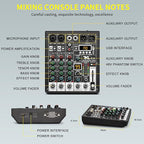 4 Channel Audio Mixer, Professional DJ Mixer Sound Board Mixing Console with 99-Bit DSP Effect, Bluetooth USB Interface Stereo Mixer Board with 48V Phantom Power For Recording Live Stream
