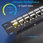 24 Port RJ45 Patch Panel Cat6 STP Feed Through, Coupler Network Panel 19 Inch, Inline Keystone Ethernet Patch Panel with Back Bar