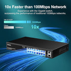 16 Port Gigabit PoE Switch with 2 Uplink Gigabit Ports, VIMIN 18 Port Unmanaged Ethernet PoE Switch with 250W Power, Support IEEE802.3af/at, VLAN, Metal Housing, 19 inch Rack-Mount, Plug & Play