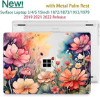 Tuiklol Case for 15 Inch Microsoft Surface Laptop 5/4/3 2022-2020, Model 1979/1953/1872/1873 Hard Shell Cover, Keyboard Cover+Screen Protector+Dust Plugs,Ilustration Flowers
