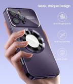 Magnetic for iPhone 16 Pro Case, Compatible with MagSafe, Built-in Camera Lens Protector, Logo View, Military Grade Drop Proof Phone Cover, Purple