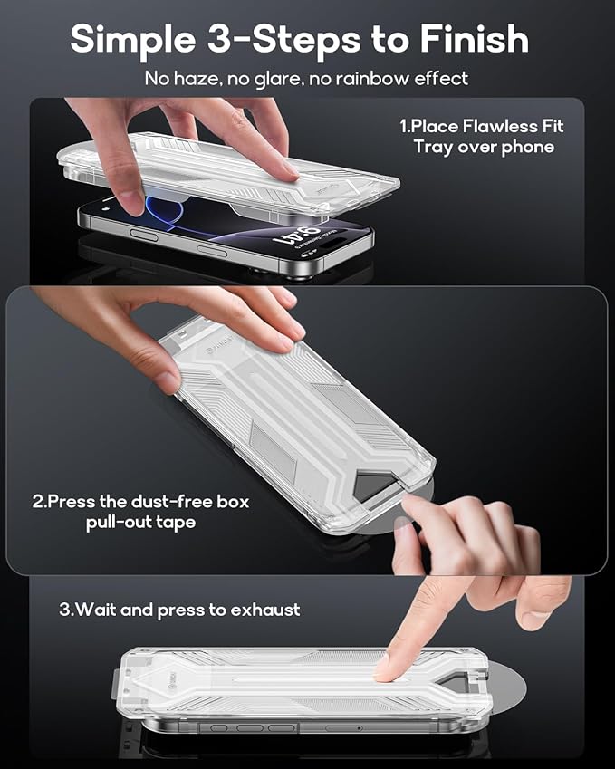 3 Pack for iPhone 16 Tempered Glass Screen Protector:9H+ Durable, Auto Positioning, Bubble Free, High Definition, Easy Installation