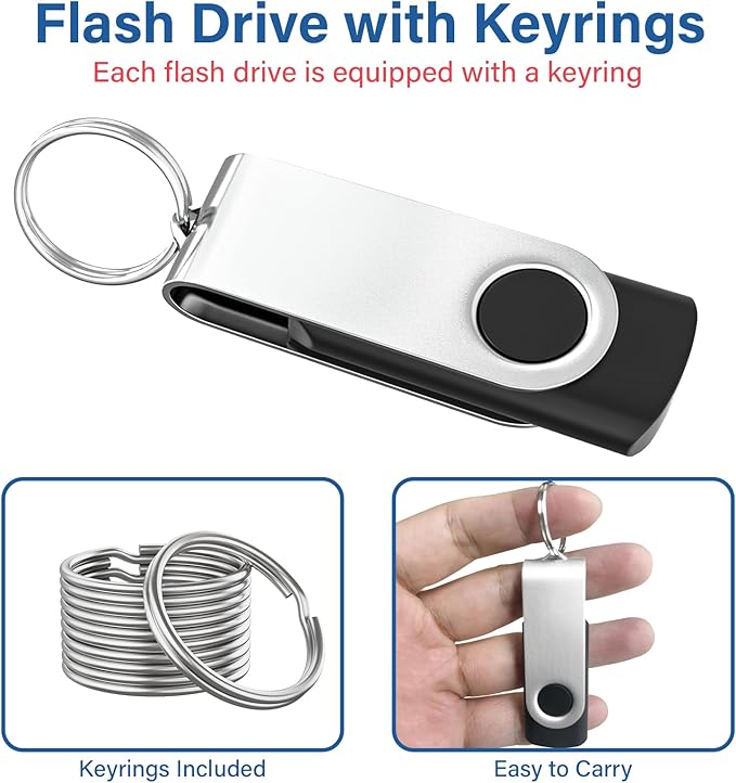 Flash Drives 16GB 20 Pack with Keychains, Wooolken Swivel USB 2.0 Thumb Drives Bulk USB Drive Memory Stick Data Storage Pack (Black)