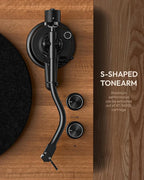 SoulBox S1 Vinyl Record Player with Stereo Speakers, Turntable with Built-in Preamp, S-Shaped Tonearm, 33/45 RPM - Walnut