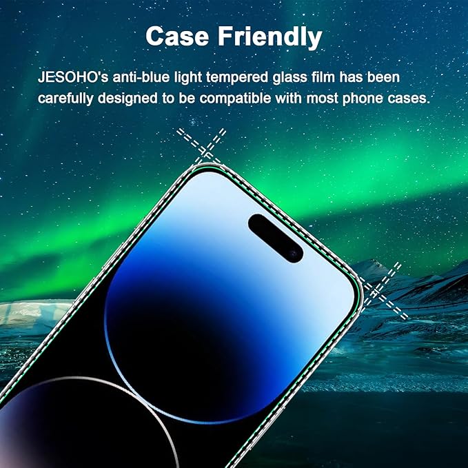 Blue Light Screen Protector for iPhone 14 Pro Max (6.7") & Camera Lens Protector,Eye Protection, HD Blue Light Blocking Tempered Glass Film, No Bubble, with Easy Installation Kit.2+2 Pack