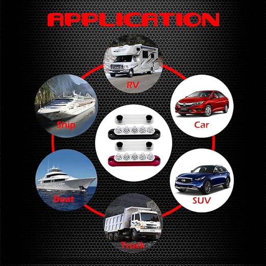 5 x M6 (1/4") Studs Power Distribution Block Bus Bar 12V, Ampper 4.3" 150A Marine BusBar Battery Distribution Block W/Cover for Car Boat Solar (Red & Black)