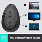 Logitech MX Vertical Wireless Mouse – Ergonomic Design Reduces Muscle Strain, Move Content Between 3 Windows and Apple Computers, Rechargeable, Graphite