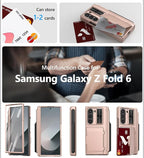 Vihibii for Samsung Galaxy Z Fold 6 Case with S Pen Holder & Card Holder & Slide Camera Cover & Screen Protector & Hinge Protection, Full Cover Shockproof Wallet Phone Case for Z Fold 6 5G, Rose Gold