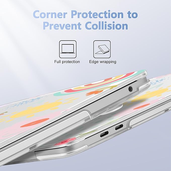 May Chen Case for MacBook Pro 13 inch M2 2023,2022,2021,2020 A2338 M1 A2251 A2289, Plastic Hard Shell Case for MacBook Pro 13" with Touch Bar Fits Touch ID, Rainbows Flowers