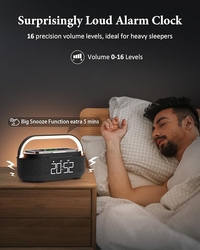 COLSUR Bluetooth Speaker with Wireless Charger, FM Radio, Dimmable LED Night Light, Stereo Sound Dual Wireless Speakers, 2500mAh Portable Speaker for Home Decoration, Bedroom, Office, Gift