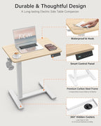Mobile Standing Desk with Wheels - Electric Height Adjustable Small Movable Laptop Desk, Portable Rolling Computer Workstation Sit Stand Table for Home Office, Sofa & Bedside Use(23.6",Natural)