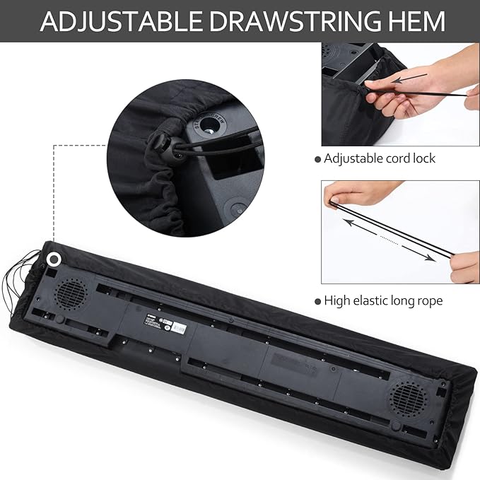 61 Keys Piano Keyboard Dust Cover, Adjustable Electric Piano Keyboard Covers for Digital Electric Pianos, Full Cover Elastic Lock Music keyboard Protector Cover - Black