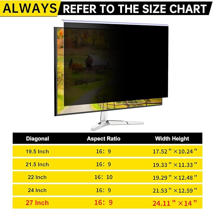 27 Inch Computer Privacy Screen for 16:9 Computer Monitor, Anti-Blue Light Monitor Privacy Screen Filter, Anti-UV Computer Screen Privacy Shield, Hanging Type