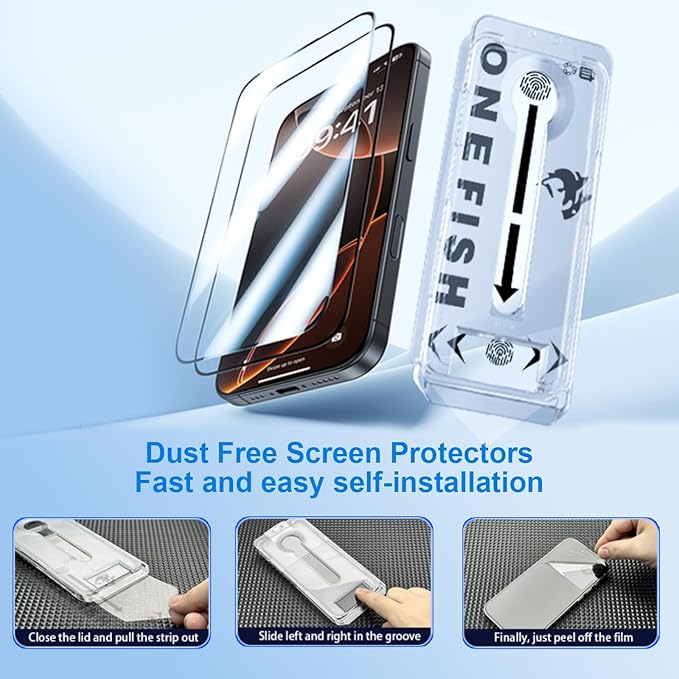 OneFish Full Edge Coverage Tempered Glass Screen Protector for IPhone 15/IPhone 14 Pro 6.1 inch, 2 Pack Edge Reinforcement, Self-Aligning Installation, Case Friendly Privacy Screen Protectors