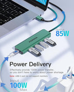 USB C Hub, 10Gbps USB 3.1 Adapter for MacBook, with 100W PD Charging, 2 USB C 3.1 10Gbps and 2 USB A 3.1 Data Ports, Compatible with Surface, XPS, Samsung, Dell and More (Green)