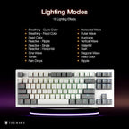 TECWARE Phantom+ Elite 87 Key RGB Mechanical Gaming Keyboard, LED Backlit, Universal Hot-Swap, Wired and Wireless, 3 Mode Connectivity, Thocky Sounding, White Elite Wraith Pink