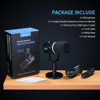 FEELWORLD PM1 XLR USB Dynamic Microphone with Desktop Stand Gifts for Podcast Recording PC Computer Gaming Live Streaming Vocal Voice-Over, Studio Metal Mic, RGB Light, Mute Button, Headphones Jack