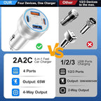 65W Car Phone Charger USB C, 5 Pack 4-Port Cigarette Lighter Adapter, 12V USB C Fast Car Charger Type C Car Adapter, Car Accessories for iPhone 16E 16 15 14 13 12 Pro Max,Galaxy,Pixel,iPad,Android