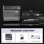 Professional 8-Channel Audio Mixer, Phenyx Pro DJ Sound Mixer Board w/Flexible AUX, BUS, SUB Routing, 16 DSP, BT Streaming & USB-B PC Recording, Mixing Console for Stage, Home Studio (PTL-800)