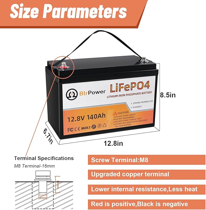 4 Pack 12V 140Ah Lithium LiFePO4 Deep Cycle Battery,Support 4S4P,Built-in 100A BMS 5000-7000 Cycles Perfect for RV Solar Marine Overland Off-Grid Application