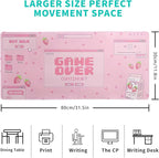 Pink Gaming Mouse Pad 31.5x11.8 Inch Pastel Game Over Large Mousepad Kawaii Office Decor for Women Non-Slip Rubber Base Stitched Edges Keyboard Mouse Mat Desk Pad for Office Home and Game