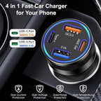 Car Charger USB C, 2Pack 4-Port 65W Cigarette Lighter USB Charger Fast Charging,Dual USB-C & USB-A Car Phone Charger Adapter Accessories for iPhone 16e 16 15 14 13 Pro Max,iPad,Samsung,Tablet,Android