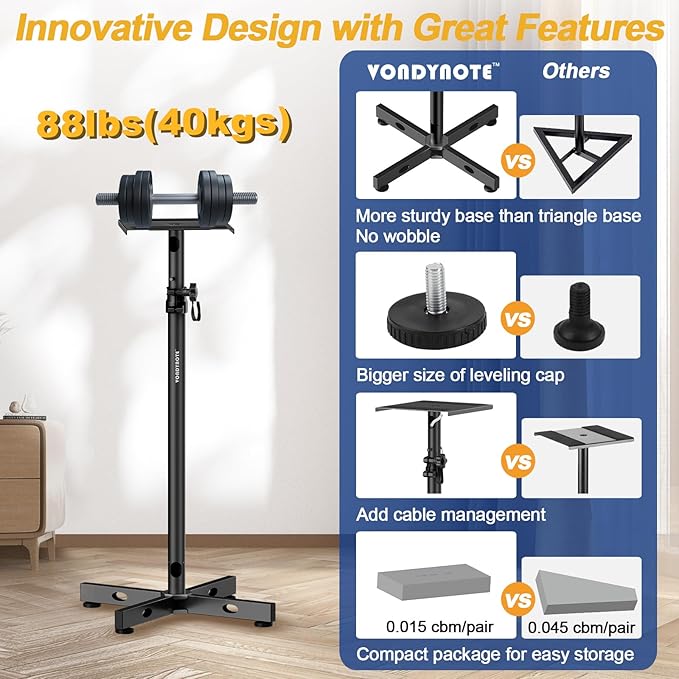 Set of 2 Studio Monitor Stands Adjustable Height Speaker Stands with Cable Management