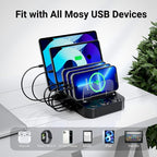 Catlyn Charging Station for Multiple Devices, 8 Port Charger Stations with 6 Mixed Charger Cables Organizer Dock,Compatible for Cell Phone,Tablet, Kindle, iPhone iPad for Family Home Office（Black）