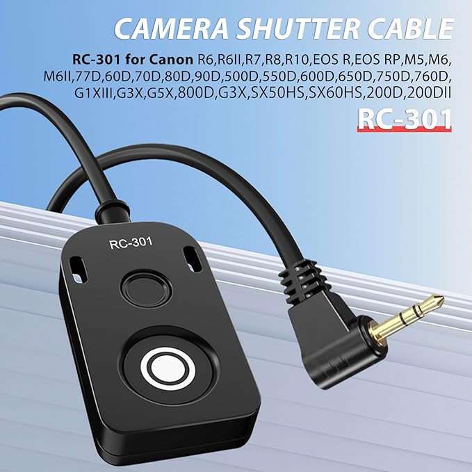 RS-60E3/RR100 for Canon/Fuji Remote Camera Cable Small Shutter Release Control 11.8inches Cable Remote Wired Button R100 R6 R8 R10 80D XT2/3/4/5 XH2S GFX100/S GFX50/S/II (RC301-2.5/E3 11.8in)