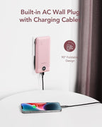 VEGER Portable Charger for iPhone with Built in Cables and Wall Plug, 10000mah Slim Fast Charging USB C Power Bank, Travel Essential Battery Pack Compatible with iPhone, iPad, Samsung etc(Crepe)