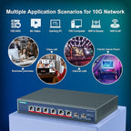 YuanLey 8-Port 10G Ethernet Switch, 6 x 10Gbps RJ45 Ports, 2X 10Gbe SFP+ Ports, Support 10G/5G/2.5G/1G/100Mbps Speed Auto-Negotiation, 160Gbps Switching Capacity, Unmanaged Switch Rackmountable