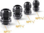 XHF 5 Pcs 1" IP68 Strain Relief Nylon Cord Grip Waterproof NPT Cable Glands Adjustable UL Listed and RoHS Compliant (Black)