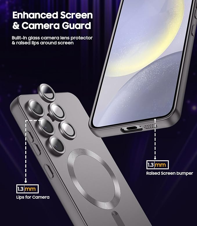 Magnetic for Samsung Galaxy S24 Case [Compatible with MagSafe][Built-in Camera Lens Protector] Slim Soft Silicone Bumper Shockproof Metallic Luster Phone Case (Gray)