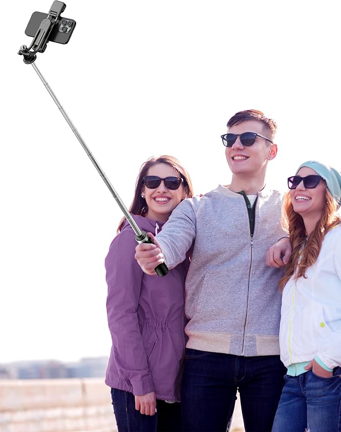 53'' Selfie Stick Tripod with Light, Extendable Selfie Stick with Remote, Portable Cell Phone Tripod Stand with All in 1 Phone Clip, Lightweight Camera Tripod Compatible with iPhone 15 14 13, Android