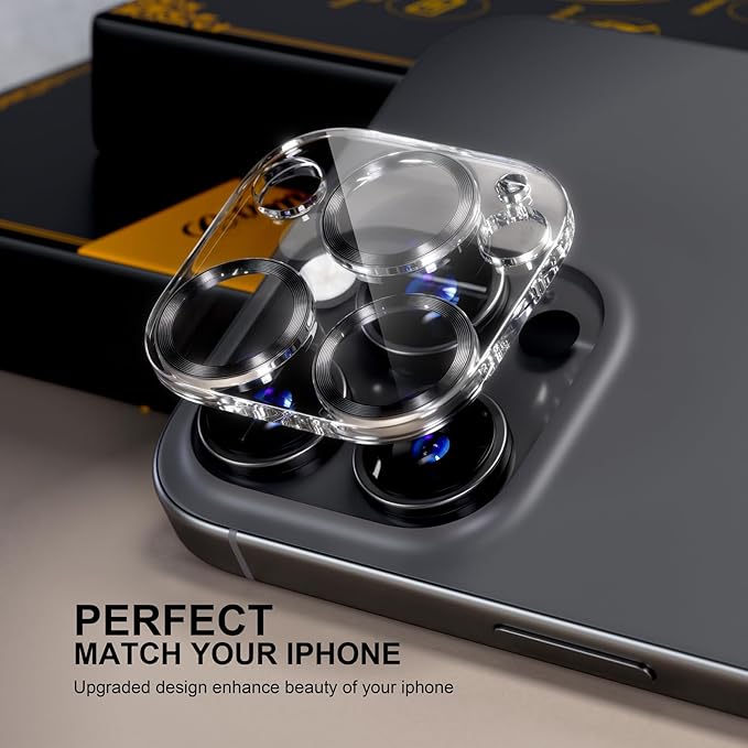 beuxece for 6 Pack iPhone 15 Pro/iPhone 15 Pro Max Camera Lens Protector [Drop Protection] [Case Friendly] [Easy Installation] 9H Tempered Glass Camera Screen Protector Cover, CD Black
