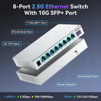 SODOLA 8-Port 2.5Gb Switch Unmanaged,8 x 2.5GBASE-T Ports,1X10G SFP+,Aluminum Alloy Cooling & Magnetic Mounting, Fanless,Plug & Play 2.5G Ethernet Switch