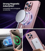 Magnetic for iPhone 15 Pro Max Case [Compatible with MagSafe][Built-in Camera Lens Protector] Slim Soft Silicone Bumper Shockproof Metallic Luster Phone Case (Rose Gold)