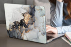 Batianda Case for MacBook Air 13 inch 2020 2019 2018 Release A2337 M1 A2179 A1932, Plastic Hard Shell +Keyboard Cover+Screen Protector for MacBook Air 13 inch Touch ID & Retina,Grey & Gold Ink