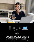 Wireless Headset with Mic for Work, Bluetooth 5.3, Advanced Noise Reduction Microphone, & HD Microphone & HiFi Stereo & Ultra Lightweight Comfortable Bluetooth Headphones for PC, Laptop, Phone,Zoom