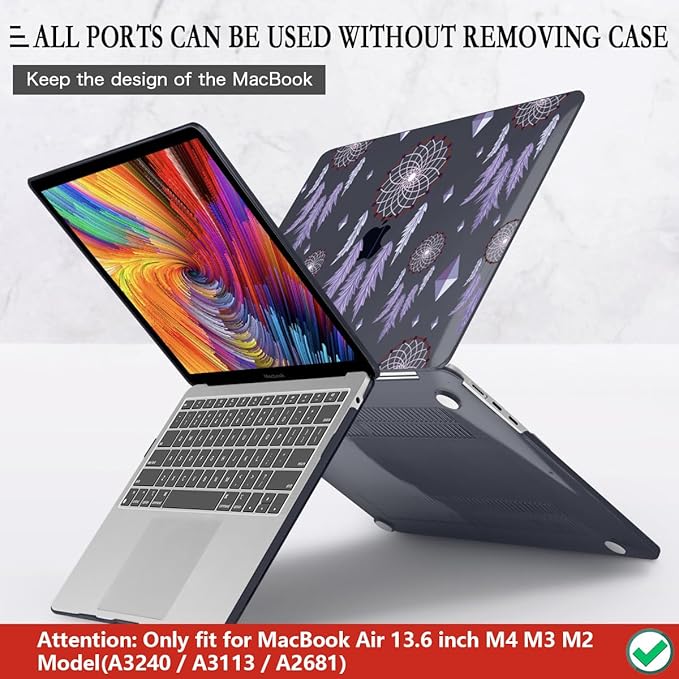 CISSOOK Compatible with MacBook Air 13.6 inch Case 2025 2024 2023 2022 Release A3240 M4 A3113 M3 A2681 M2, Plastic Hard Shell Case & Keyboard Cover & Screen Protector, Dream Catcher