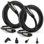Elecan Optical Audio Cable 8 Ft/2 Pack Digital Audio Toslink Cable Cord-Fiber Optic-Gold Plated-Flexiable&Durable-for Home Theater,Sound Bar,PS4& Xbox-with Right Angled+Mini Toslink Adapters+Ties