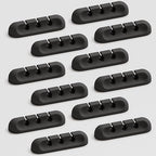 USB Cable Organizer Clips Cord Holder,12 Packs (3-Slots) Black Self Adhesive Desk Cord Cable Management