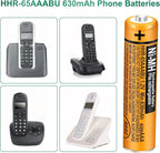 6 Pack HHR-65AAABU NI-MH Rechargeable Batteries 1.2V 630mAh AAA Battery for Panasonic Cordless Telephone Batteries